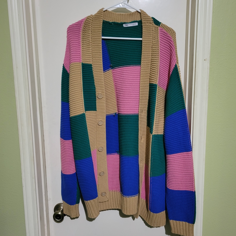 Zara Men Color Block Knit Sweater